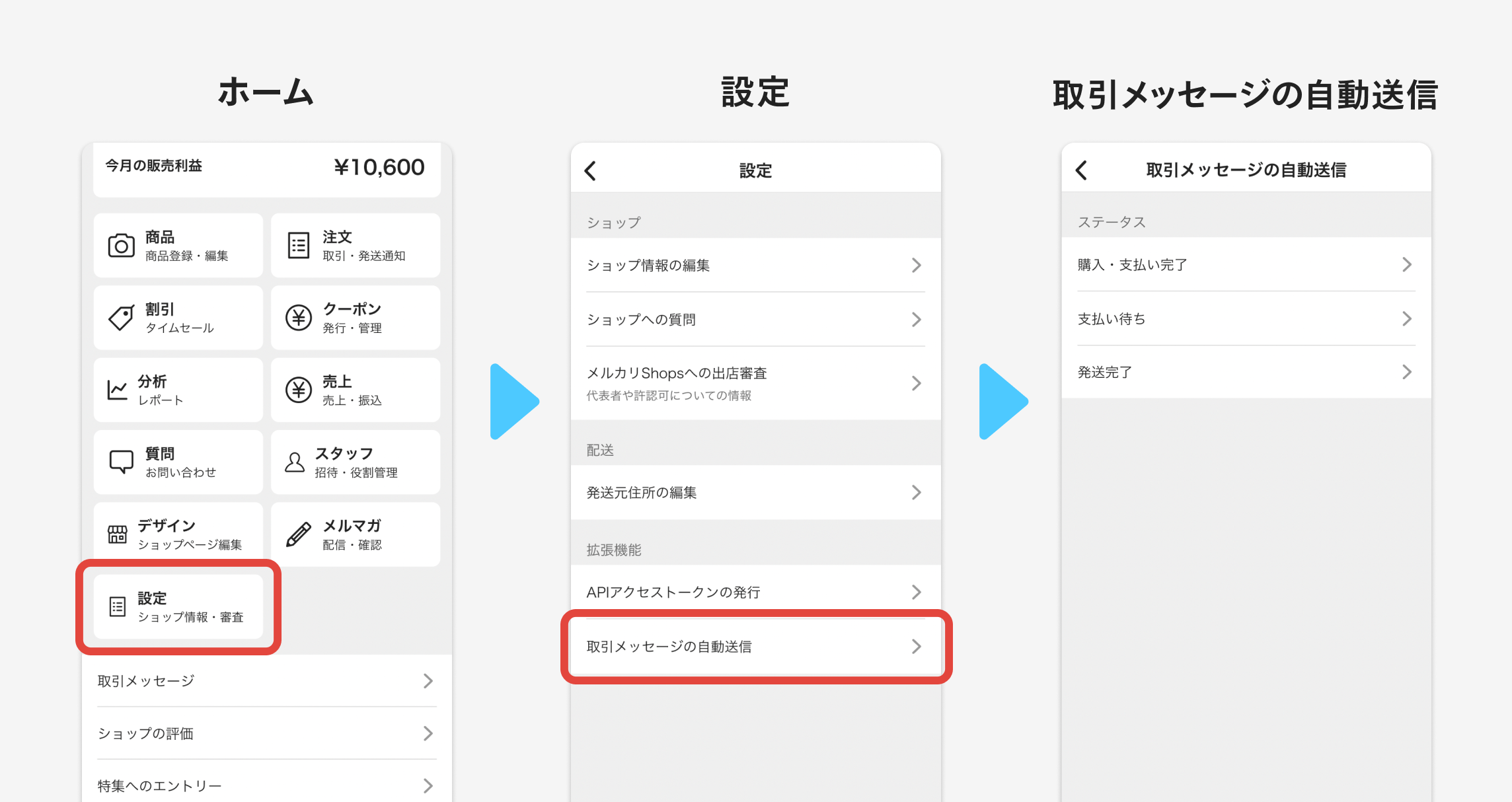取引メッセージの自動送信設定方法 – メルカリShopsガイド
